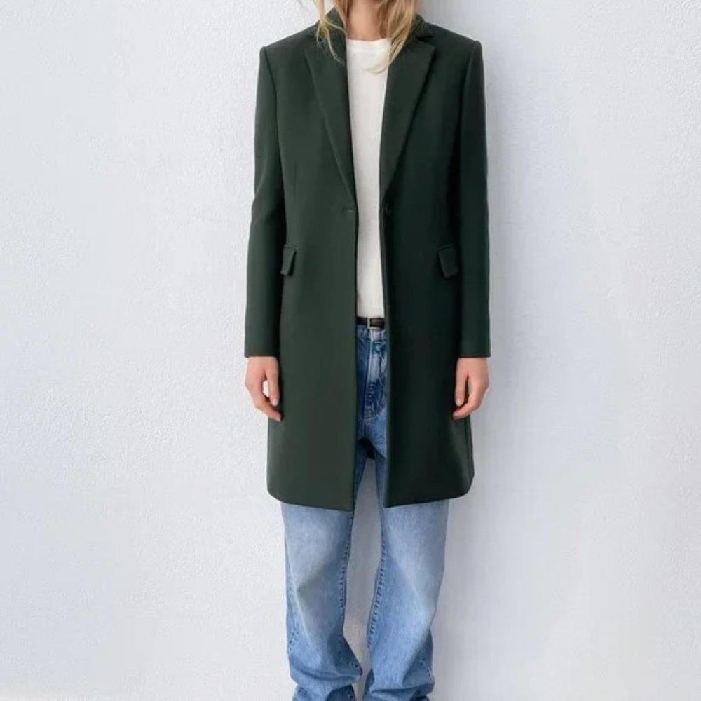 Zara Green Menswear Style Wool Coat Manteco